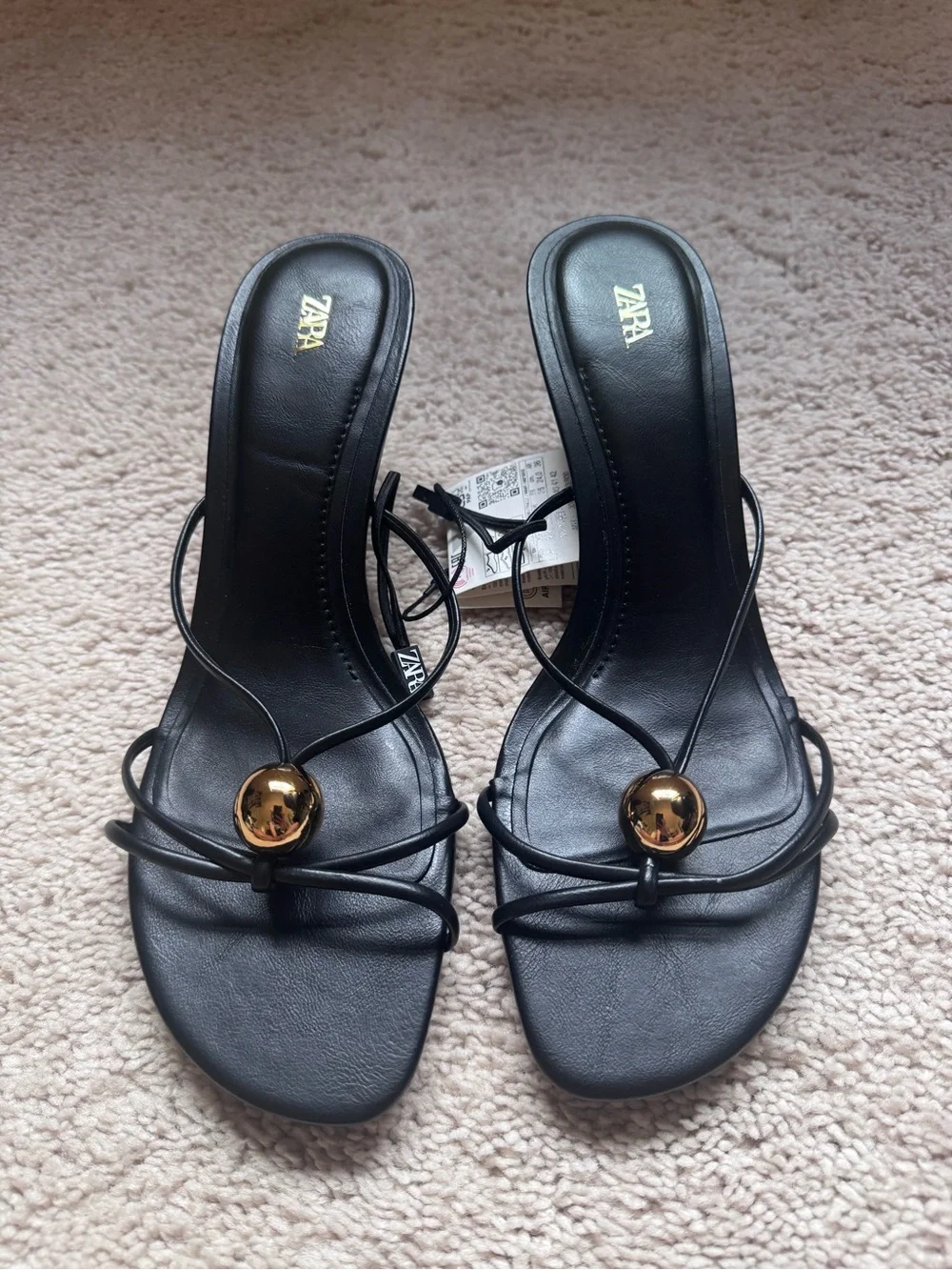 ZARA Black Metallic Detail Sandals - Picture 2 of 5